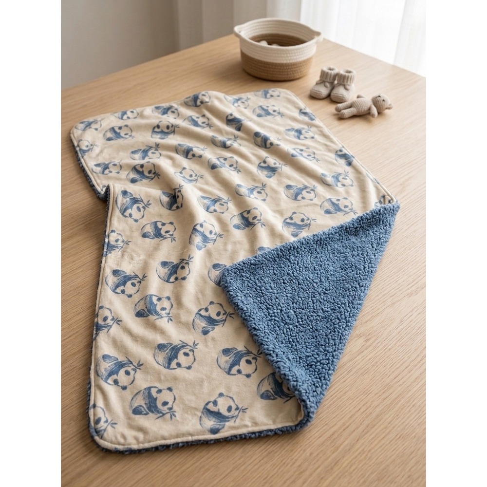 Baby Blanket Panda Sherpa Carters  Blue Cream Lovey Replacement Sherpa Nursery